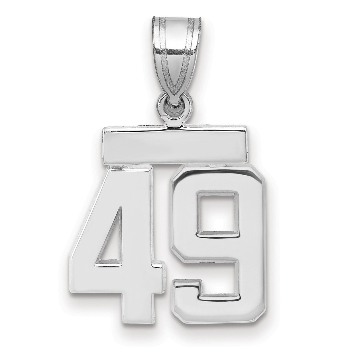 Small Polished Number 49 Charm Pendant in Real 14k White Gold