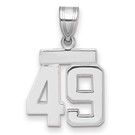 Small Polished Number 49 Charm Pendant in Real 14k White Gold