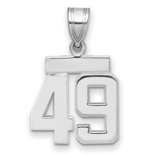 Small Polished Number 49 Charm Pendant in Real 14k White Gold