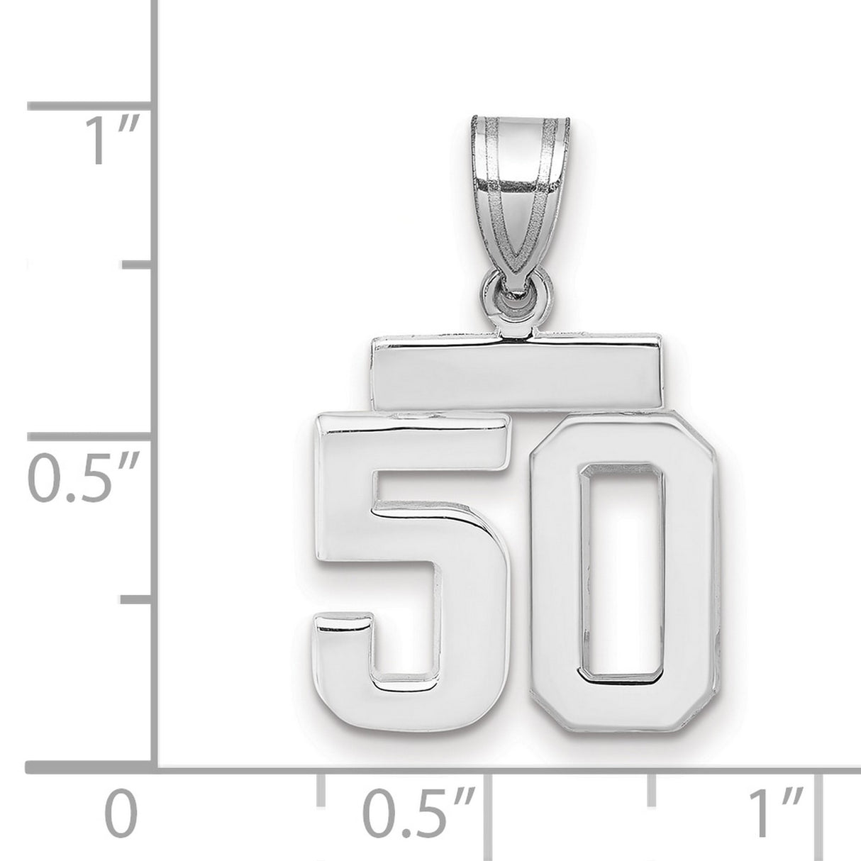 Small Polished Number 50 Charm Pendant in Real 14k White Gold