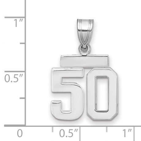 Small Polished Number 50 Charm Pendant in Real 14k White Gold