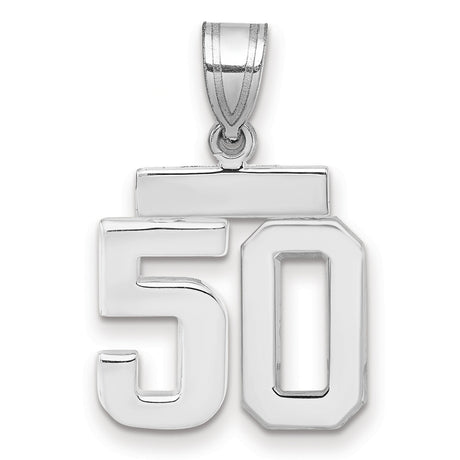 Small Polished Number 50 Charm Pendant in Real 14k White Gold