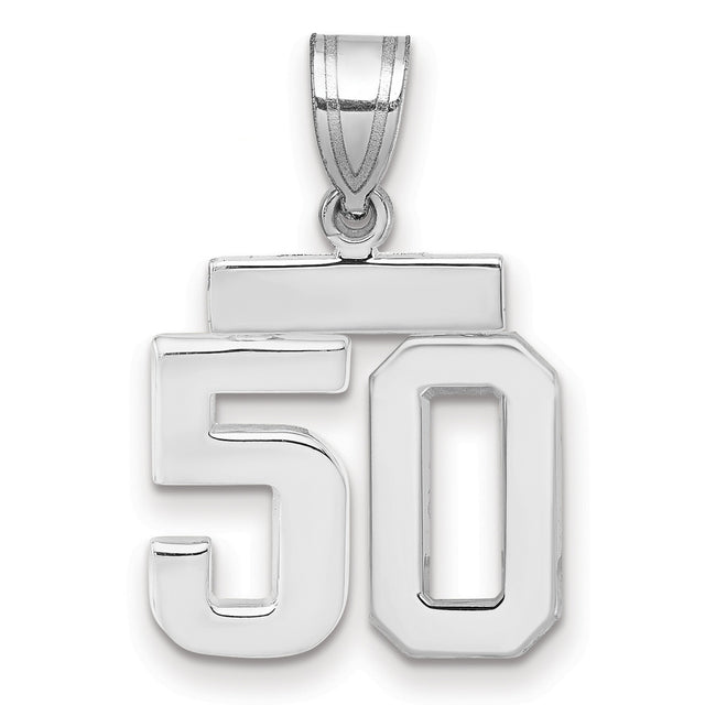 Small Polished Number 50 Charm Pendant in Real 14k White Gold