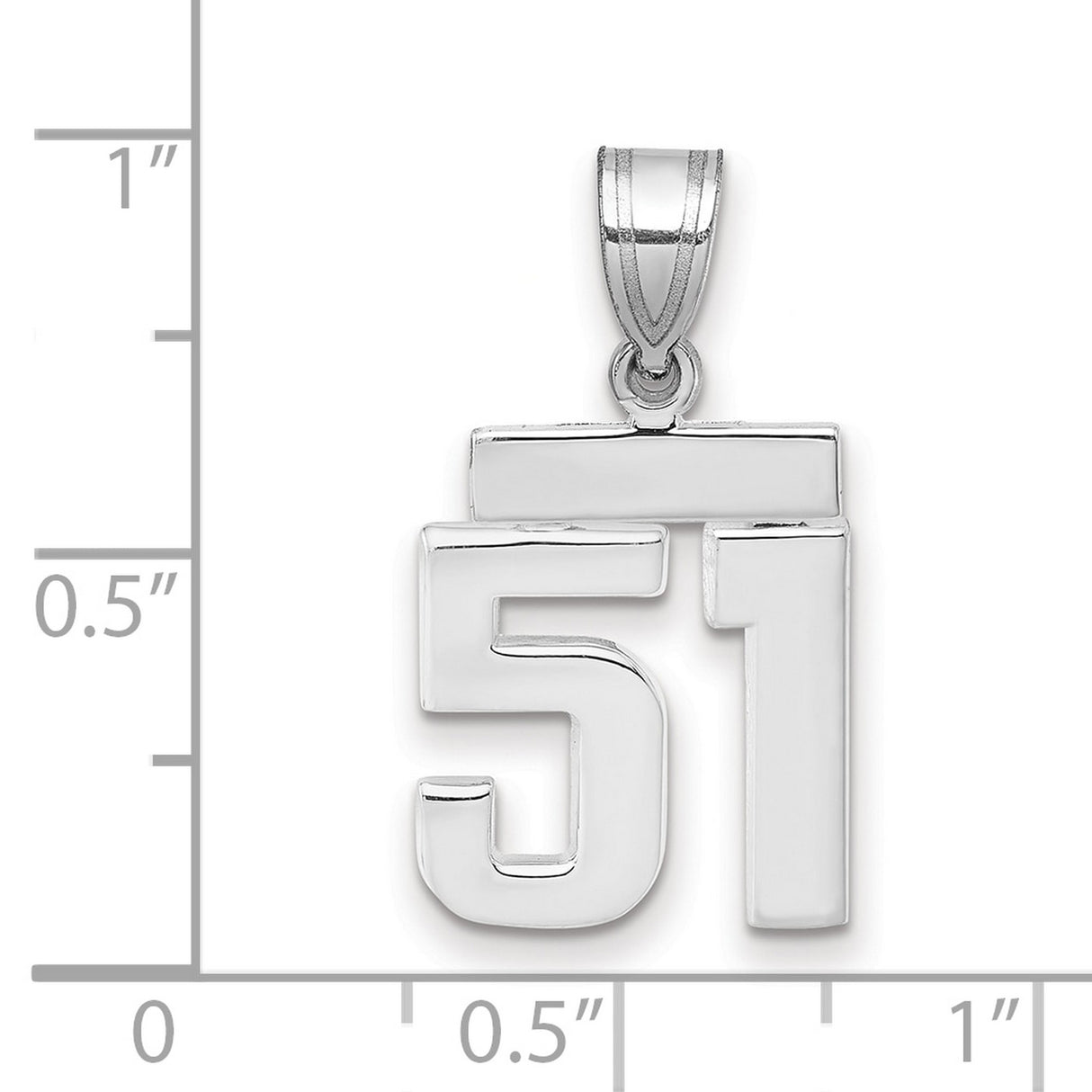 Small Polished Number 51 Charm Pendant in Real 14k White Gold