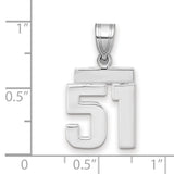 Small Polished Number 51 Charm Pendant in Real 14k White Gold