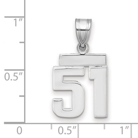 Small Polished Number 51 Charm Pendant in Real 14k White Gold