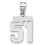 Small Polished Number 51 Charm Pendant in Real 14k White Gold