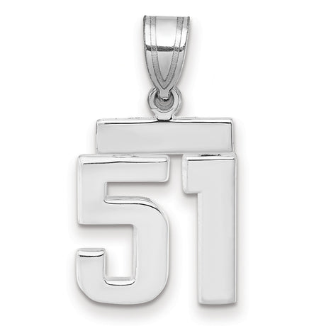 Small Polished Number 51 Charm Pendant in Real 14k White Gold