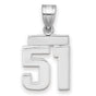 Small Polished Number 51 Charm Pendant in Real 14k White Gold