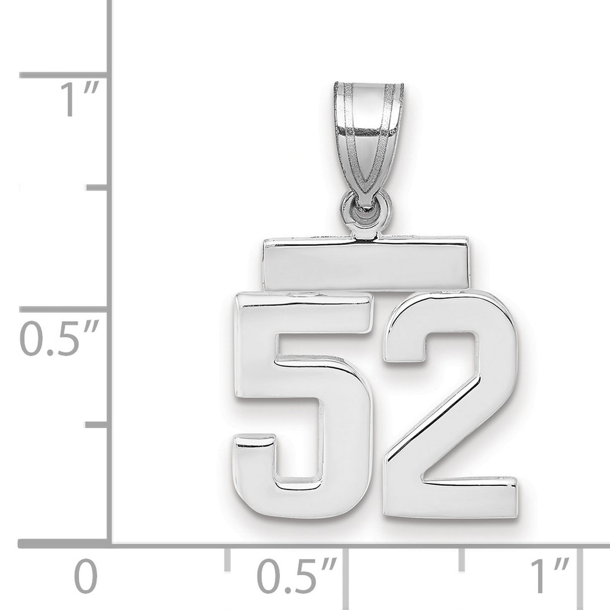 Small Polished Number 52 Charm Pendant in Real 14k White Gold