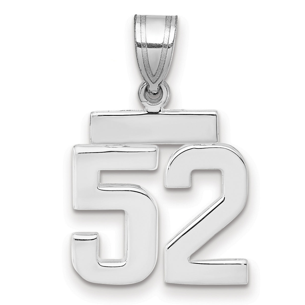 Small Polished Number 52 Charm Pendant in Real 14k White Gold