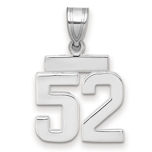 Small Polished Number 52 Charm Pendant in Real 14k White Gold