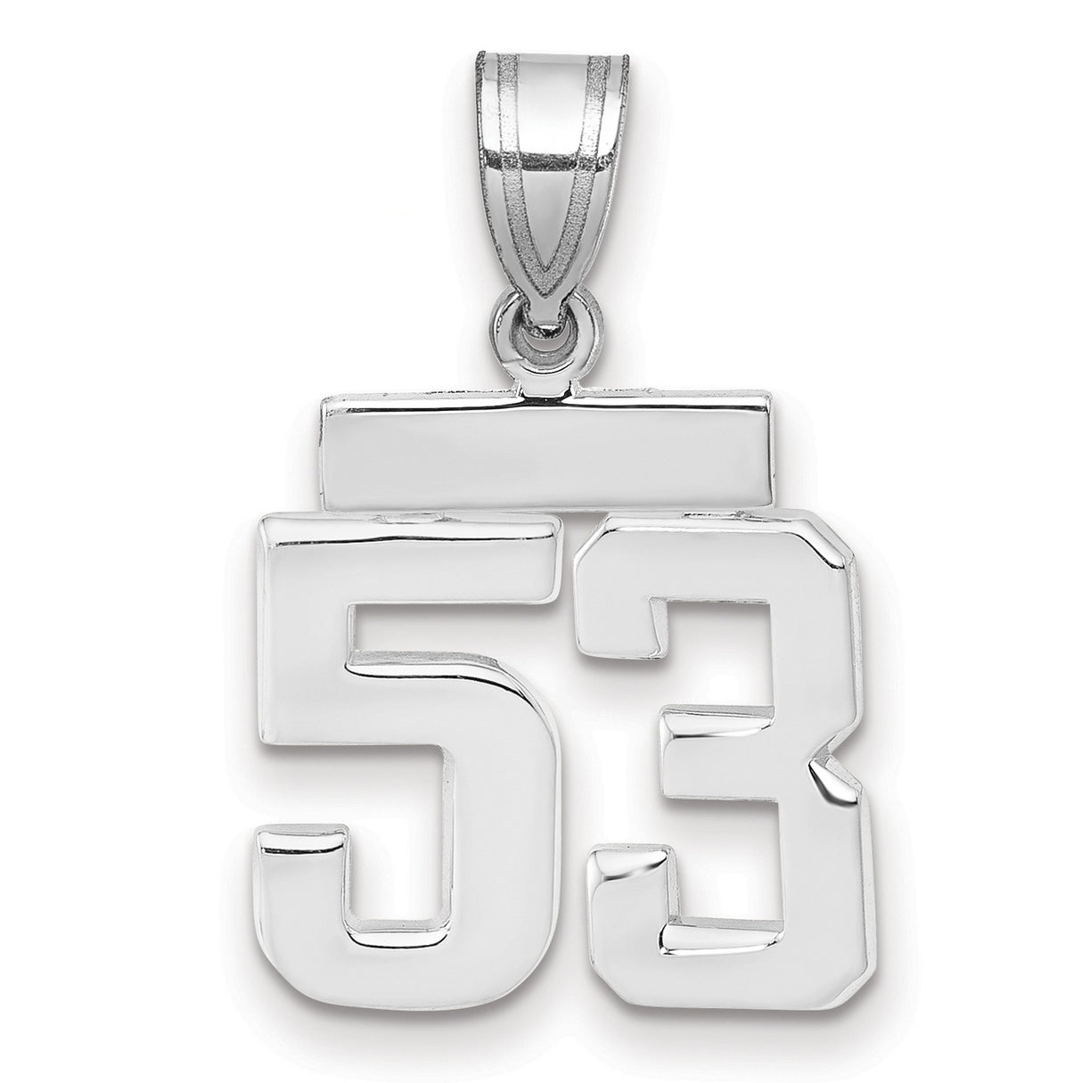 Small Polished Number 53 Charm Pendant in Real 14k White Gold