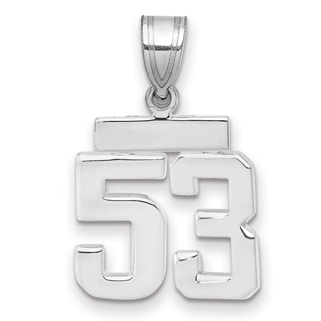 Small Polished Number 53 Charm Pendant in Real 14k White Gold