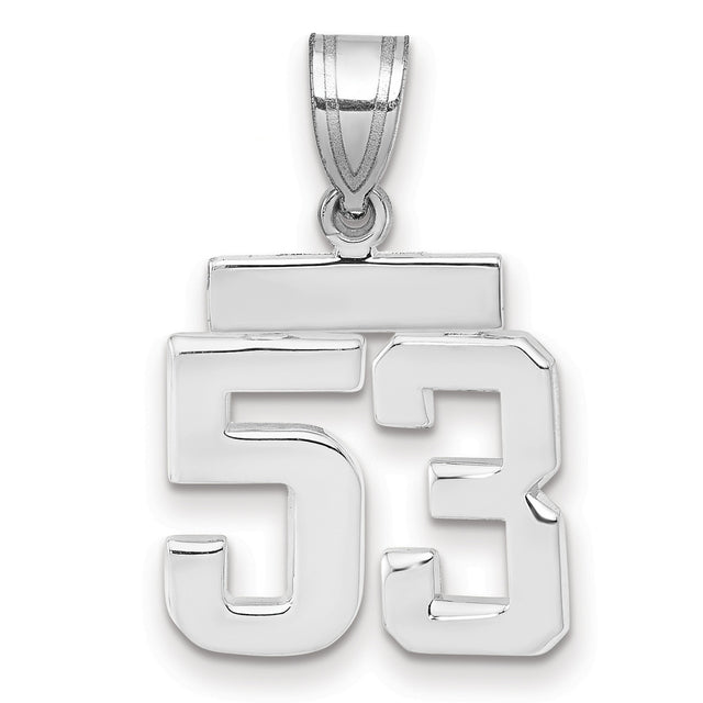 Small Polished Number 53 Charm Pendant in Real 14k White Gold