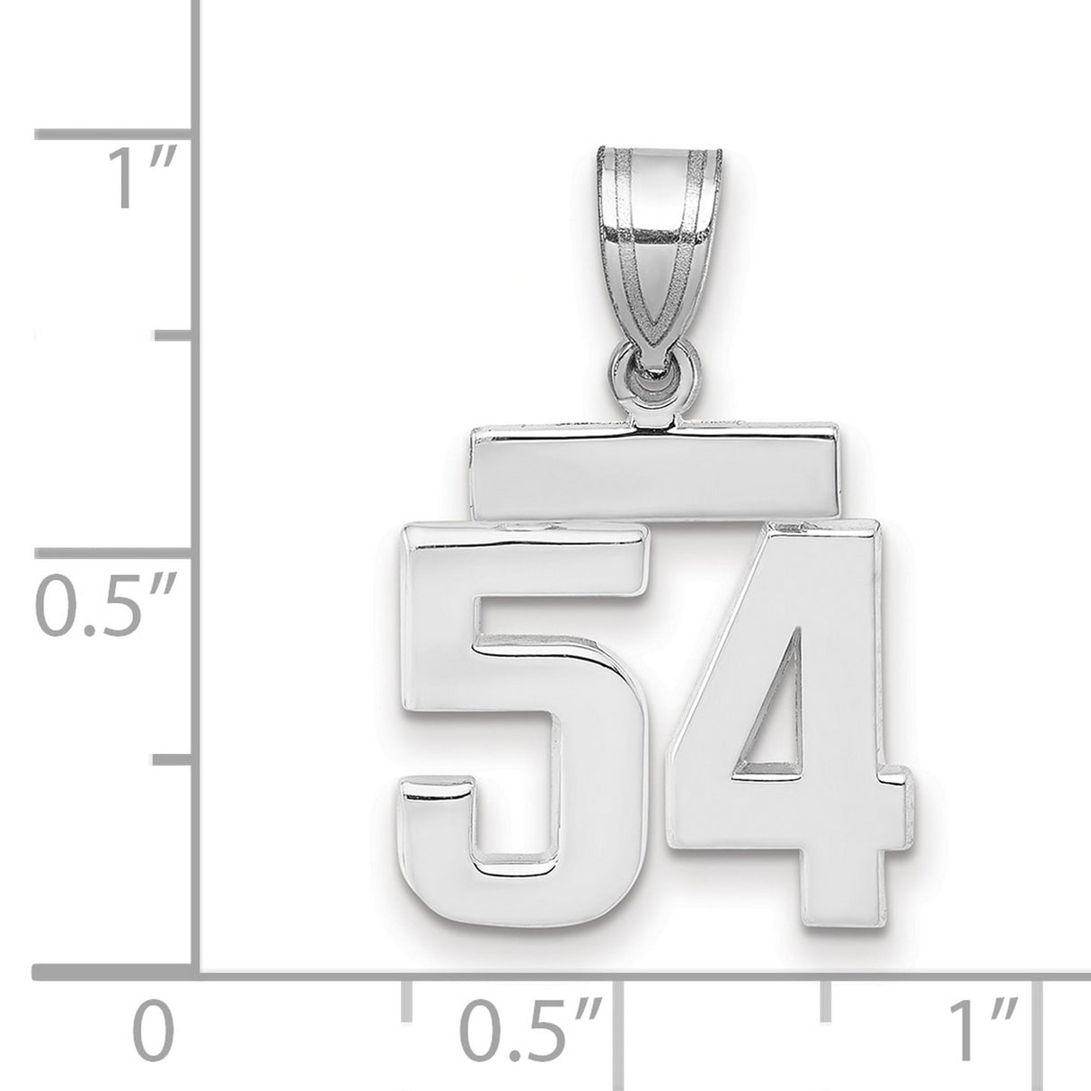 Small Polished Number 54 Charm Pendant in Real 14k White Gold