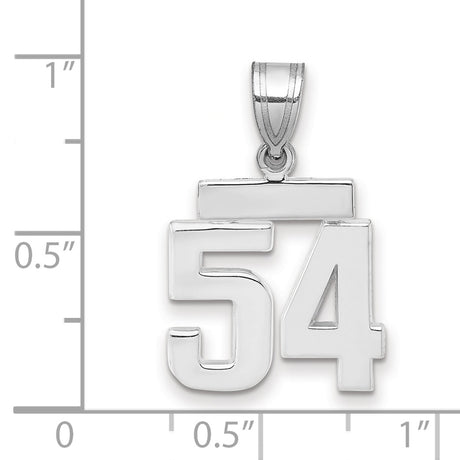 Small Polished Number 54 Charm Pendant in Real 14k White Gold