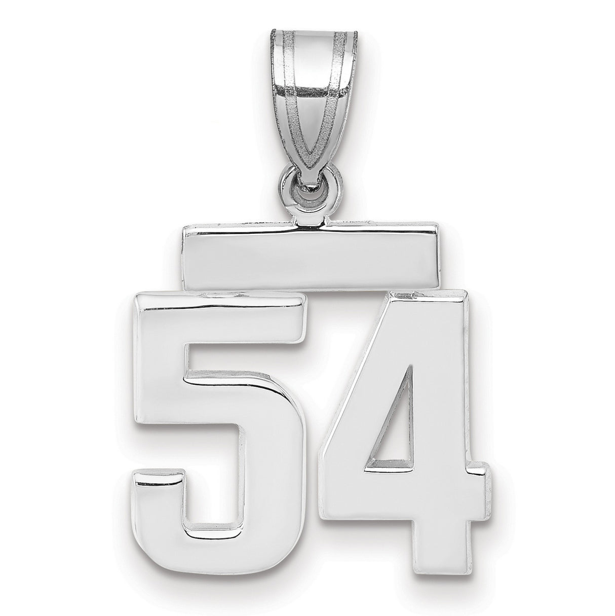 Small Polished Number 54 Charm Pendant in Real 14k White Gold