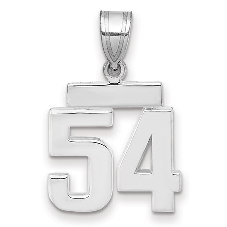 Small Polished Number 54 Charm Pendant in Real 14k White Gold