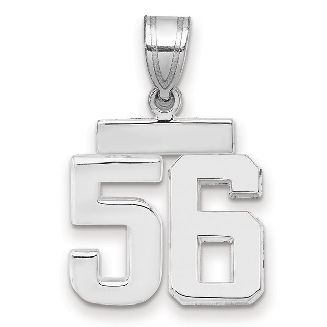 Small Polished Number 56 Charm Pendant in Real 14k White Gold