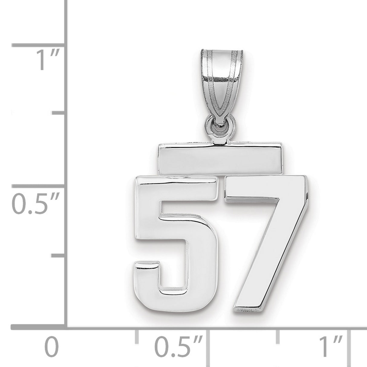 Small Polished Number 57 Charm Pendant in Real 14k White Gold
