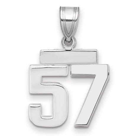 Small Polished Number 57 Charm Pendant in Real 14k White Gold