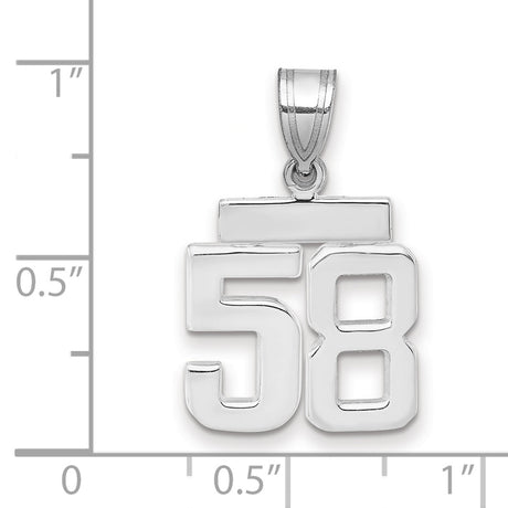 Small Polished Number 58 Charm Pendant in Real 14k White Gold