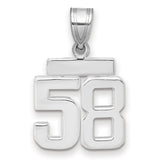 Small Polished Number 58 Charm Pendant in Real 14k White Gold