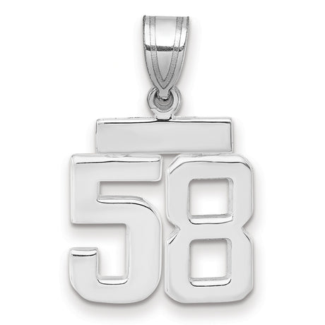Small Polished Number 58 Charm Pendant in Real 14k White Gold