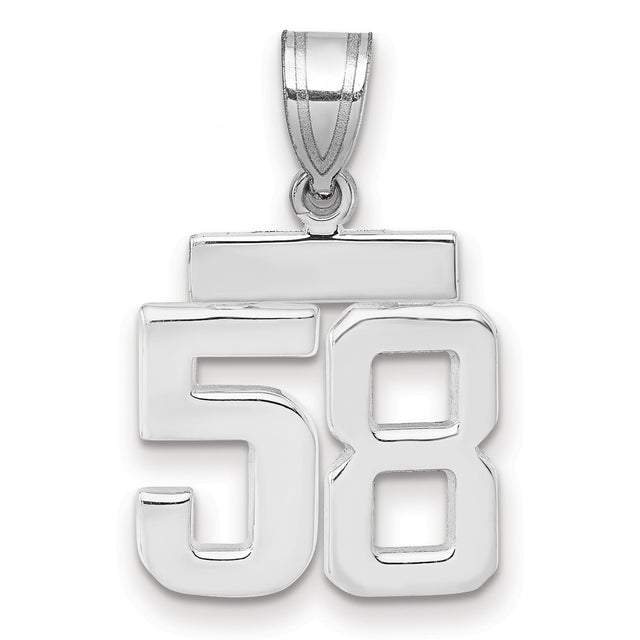 Small Polished Number 58 Charm Pendant in Real 14k White Gold