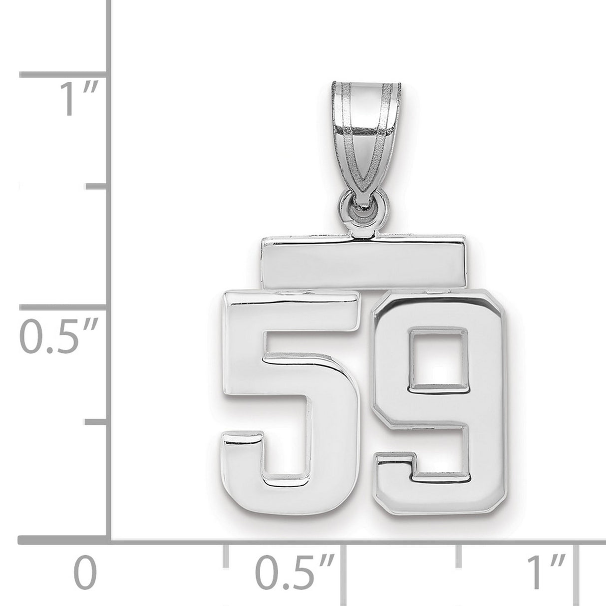 Small Polished Number 59 Charm Pendant in Real 14k White Gold