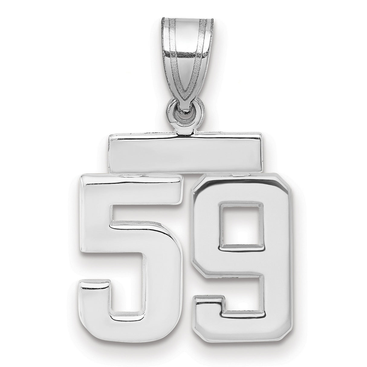 Small Polished Number 59 Charm Pendant in Real 14k White Gold