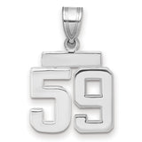 Small Polished Number 59 Charm Pendant in Real 14k White Gold