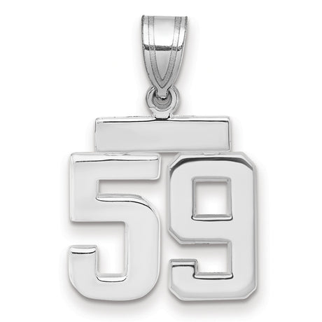 Small Polished Number 59 Charm Pendant in Real 14k White Gold