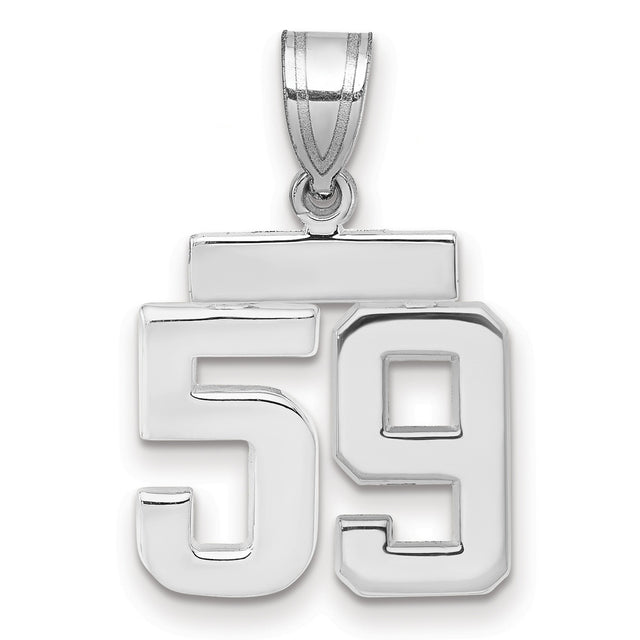 Small Polished Number 59 Charm Pendant in Real 14k White Gold