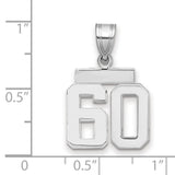 Small Polished Number 60 Charm Pendant in Real 14k White Gold