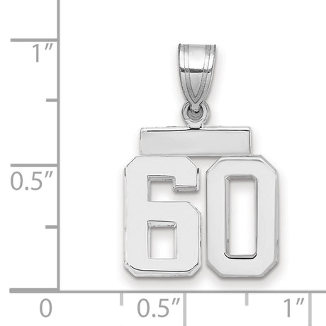 Small Polished Number 60 Charm Pendant in Real 14k White Gold