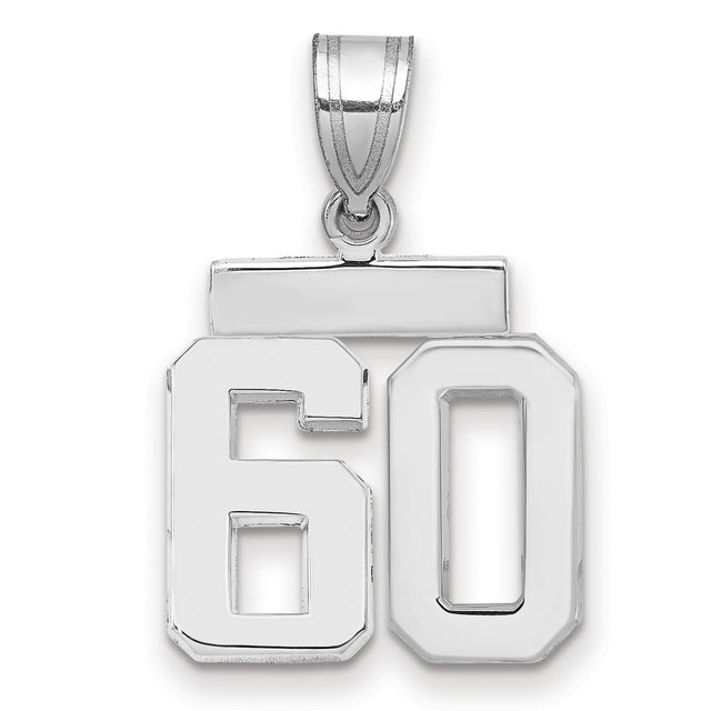 Small Polished Number 60 Charm Pendant in Real 14k White Gold