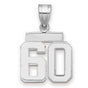 Small Polished Number 60 Charm Pendant in Real 14k White Gold