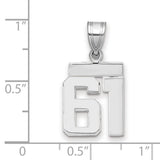 Small Polished Number 61 Charm Pendant in Real 14k White Gold