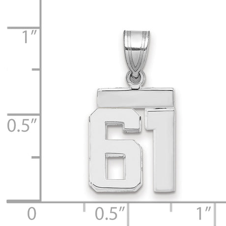 Small Polished Number 61 Charm Pendant in Real 14k White Gold