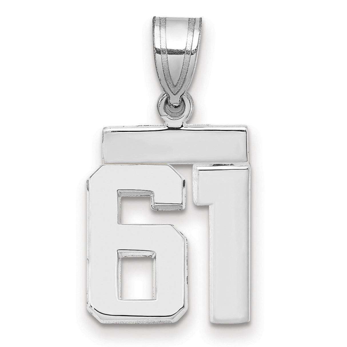 Small Polished Number 61 Charm Pendant in Real 14k White Gold