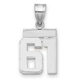 Small Polished Number 61 Charm Pendant in Real 14k White Gold