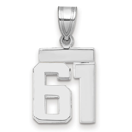 Small Polished Number 61 Charm Pendant in Real 14k White Gold