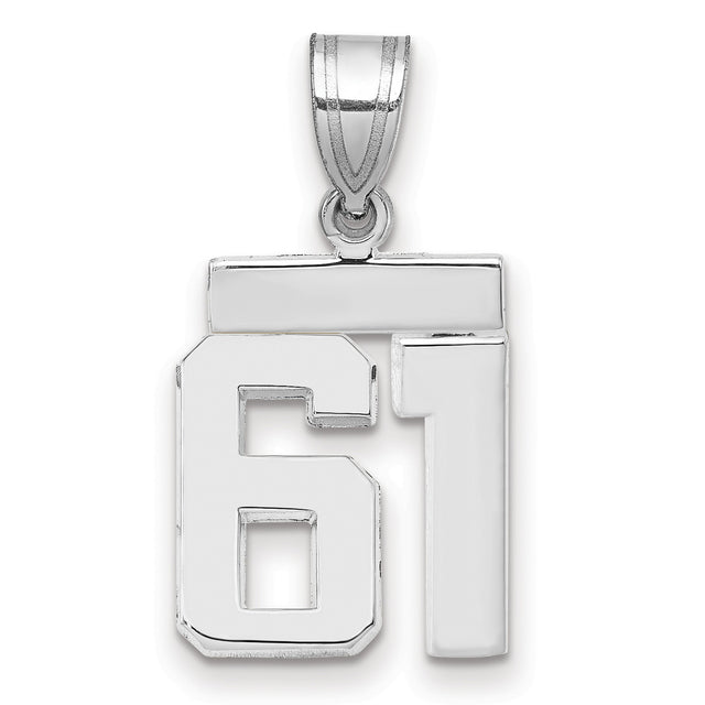 Small Polished Number 61 Charm Pendant in Real 14k White Gold