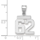 Small Polished Number 62 Charm Pendant in Real 14k White Gold