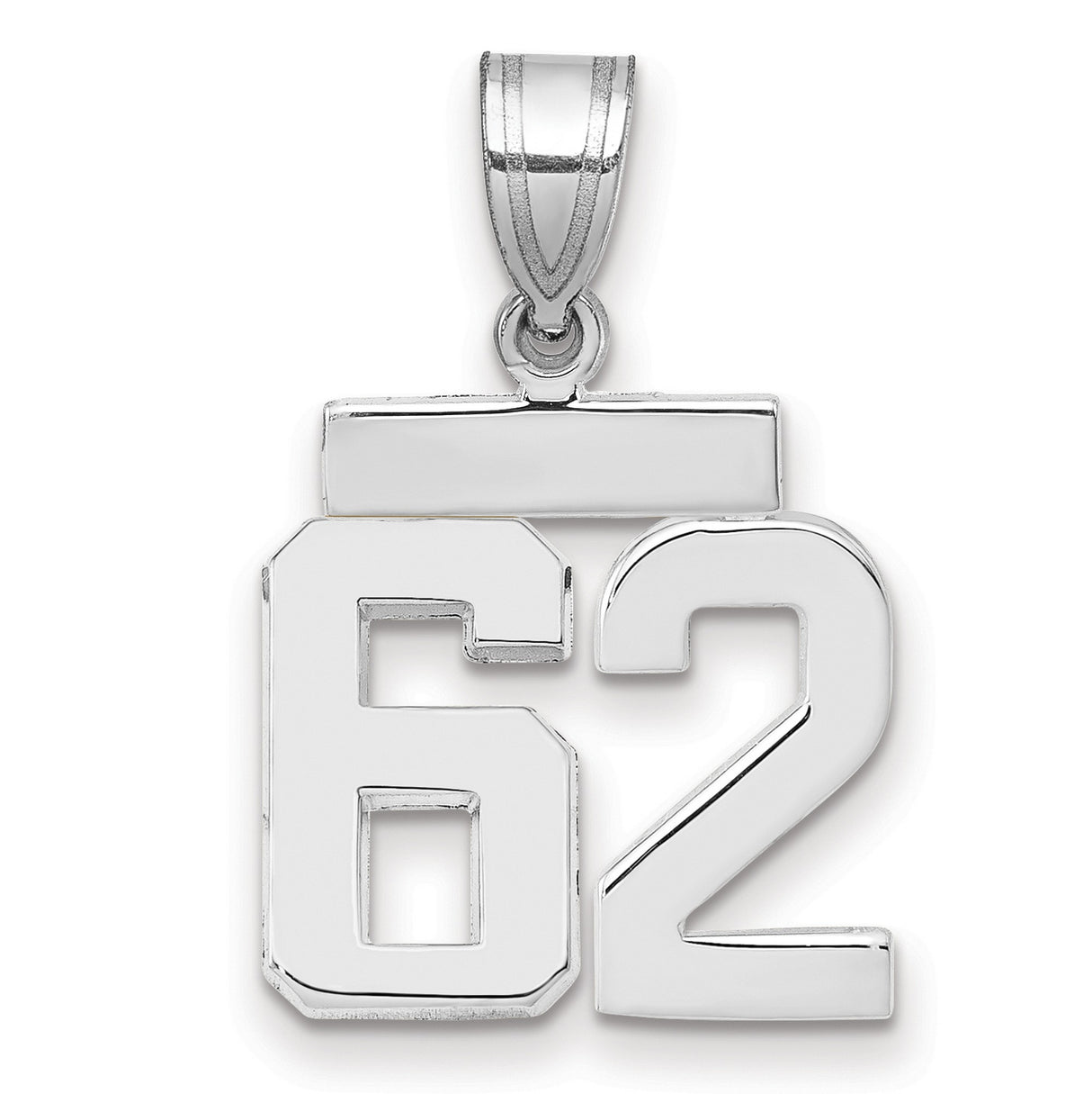 Small Polished Number 62 Charm Pendant in Real 14k White Gold