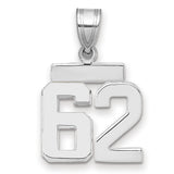 Small Polished Number 62 Charm Pendant in Real 14k White Gold