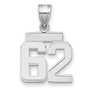 Small Polished Number 62 Charm Pendant in Real 14k White Gold