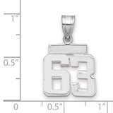 Small Polished Number 63 Charm Pendant in Real 14k White Gold